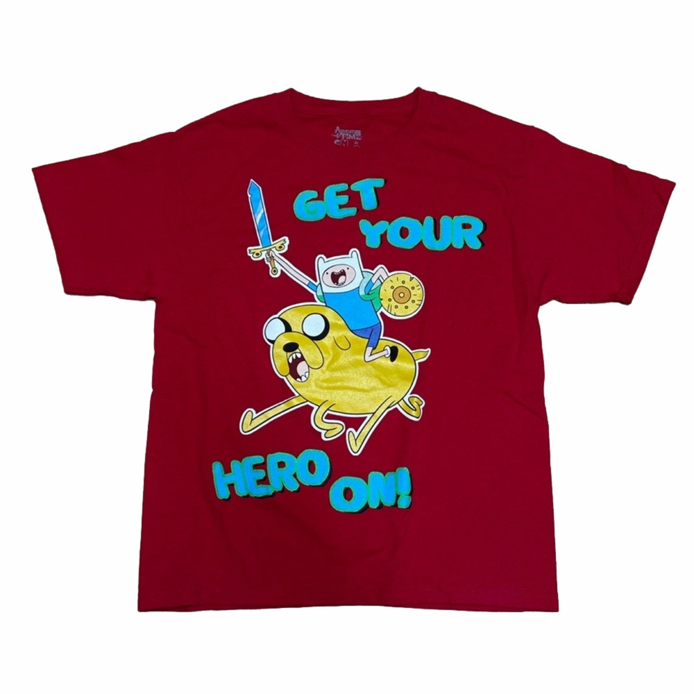 Adventure Time Get Your Hero On Red Graphic Tee Shirt Size M Cotton